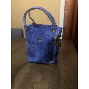 Massimo Contti Milano Royal Blue Croc-Embossed Suede Bag – Gold Chain Tassel